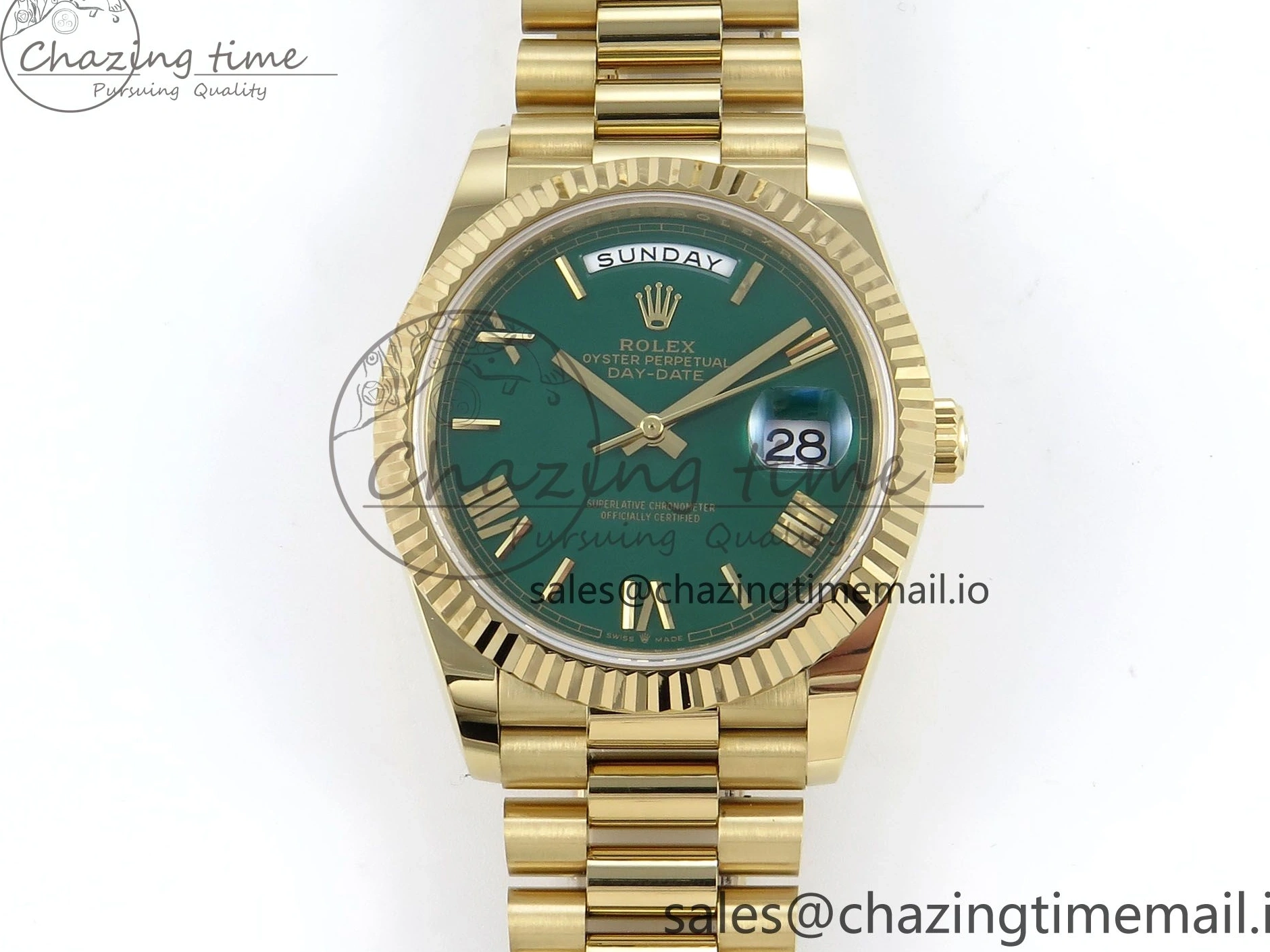 MiroTime 0325 Day Date 40 YG 228238 Noob 1:1 Best Edition Green Roman Dial on President Bracelet A2836 (Gain Weight) Youthful 796